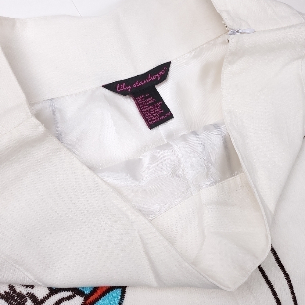 Lilly Stanhope White Floral Embroidered Linen Blend Skirt Sz 10 - Picture 5 of 11